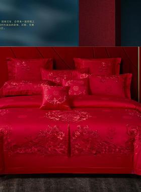 86m0140s支婚庆四件套大红色喜被子床上六十件套刺绣婚房结婚
