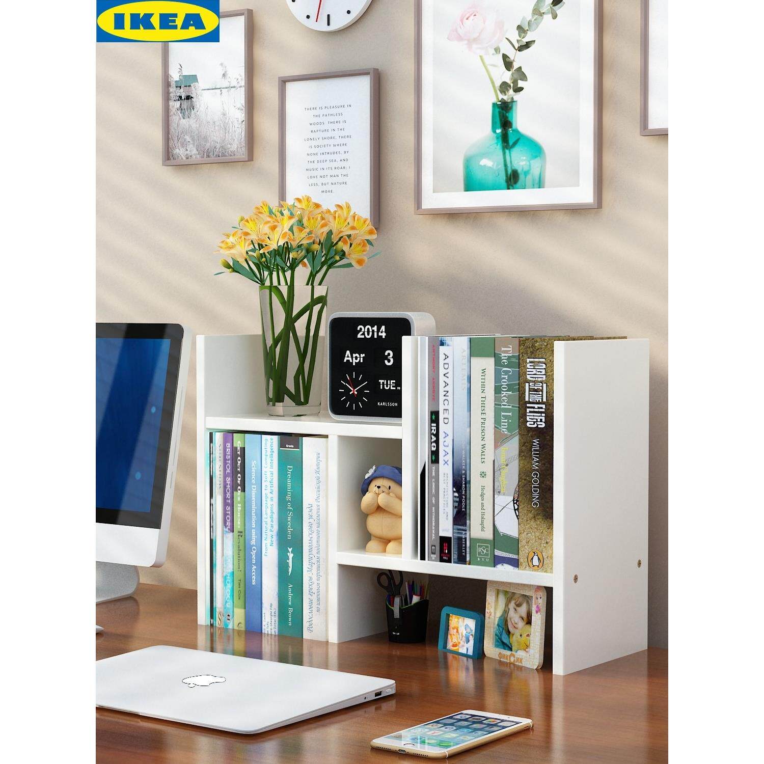 ikea书架简易桌上置物架儿童组合书桌面收纳学生用宿舍小书柜