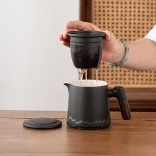 陶瓷茶壶单个盖碗家用功夫茶具带盖过滤木柄简约大容量防烫泡茶器