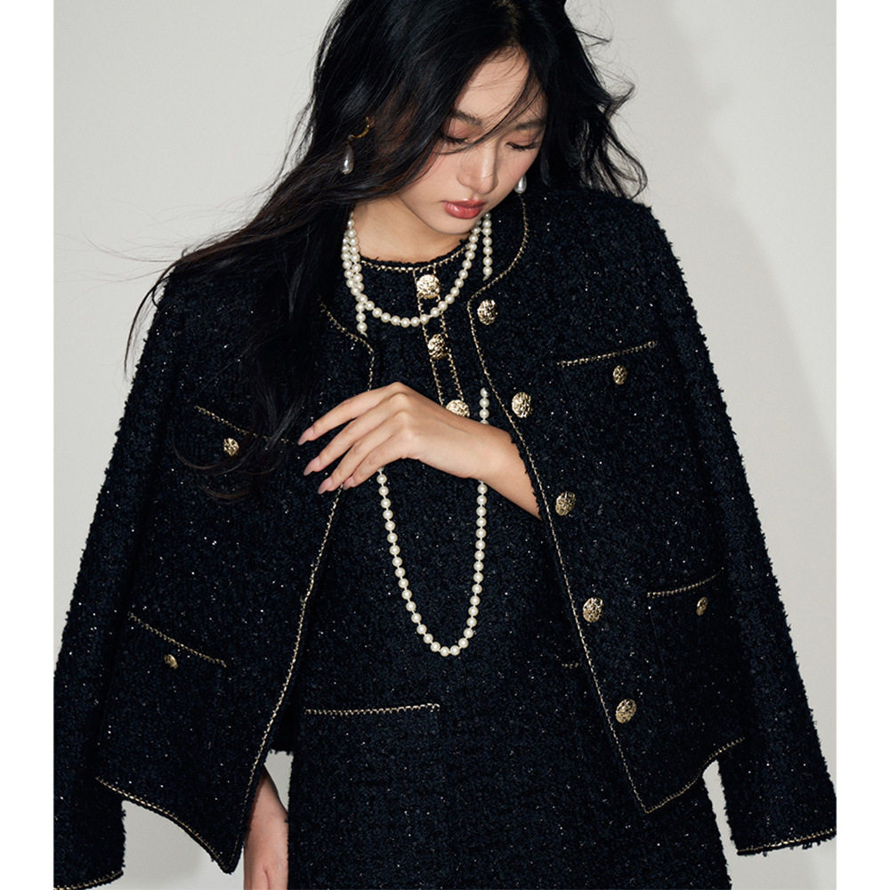 【盛都】26春新法式高级感小香风亮丝编织粗花呢短款羊毛上衣外套