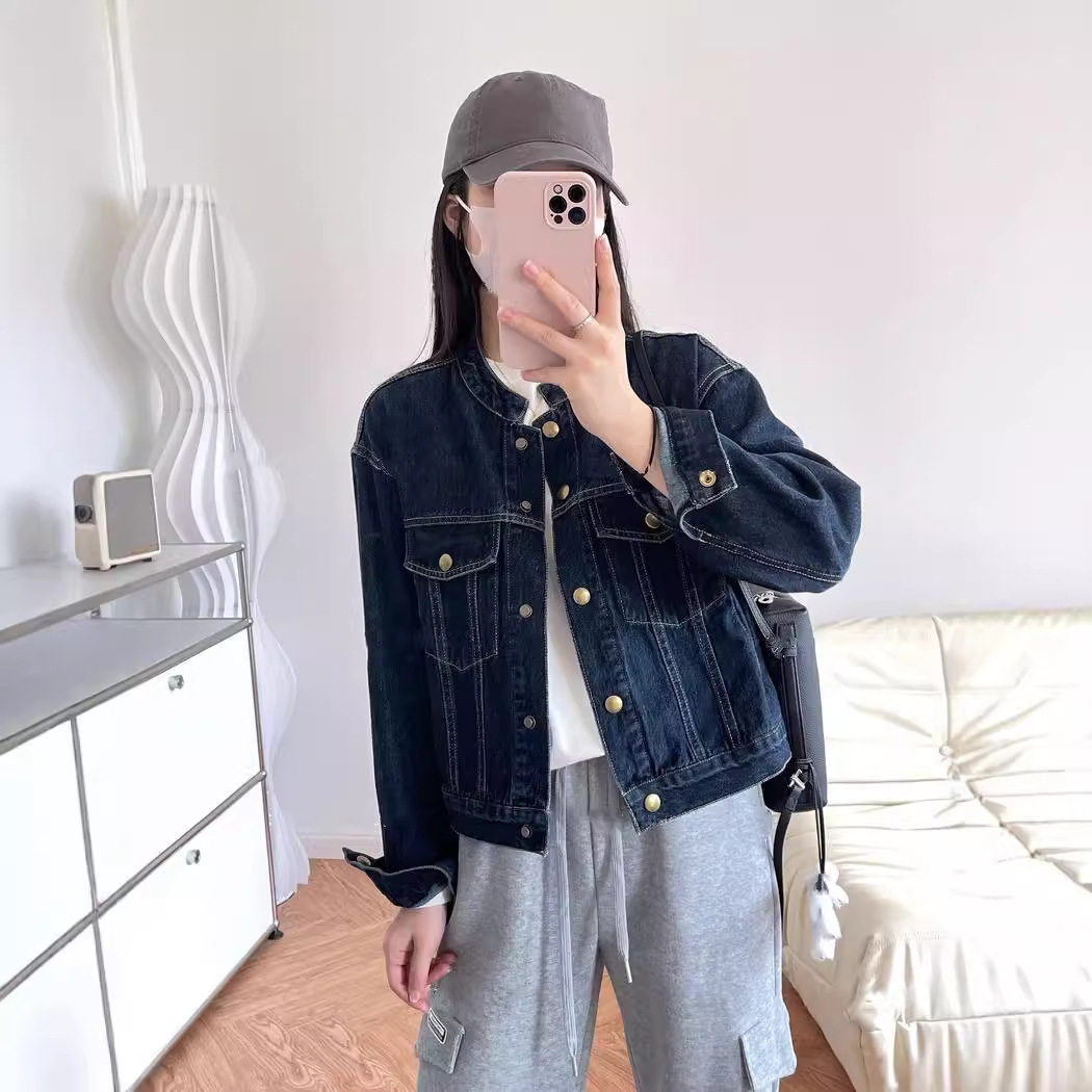 秋季美式复古短款立领女士牛仔外套韩版宽松显瘦上衣洋气遮肉