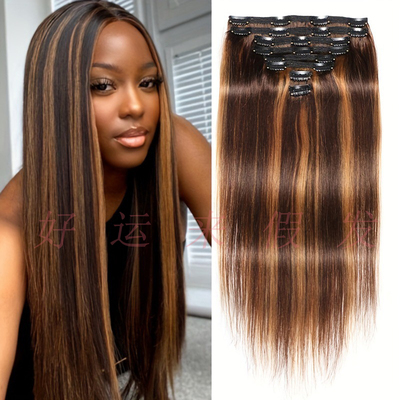 brazilian hair extensions p4/27 clips in human hair 8pcs人发