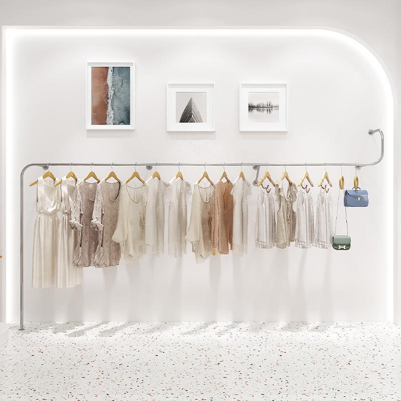 服装店展示架女装店上落地衣服架子货架不锈钢拉丝童装陈列道具