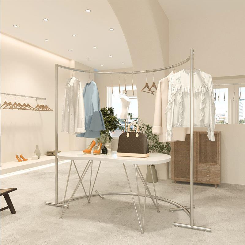 服装店展示架落地式不锈钢中岛架男女装店货架陈列道具挂衣杆架子