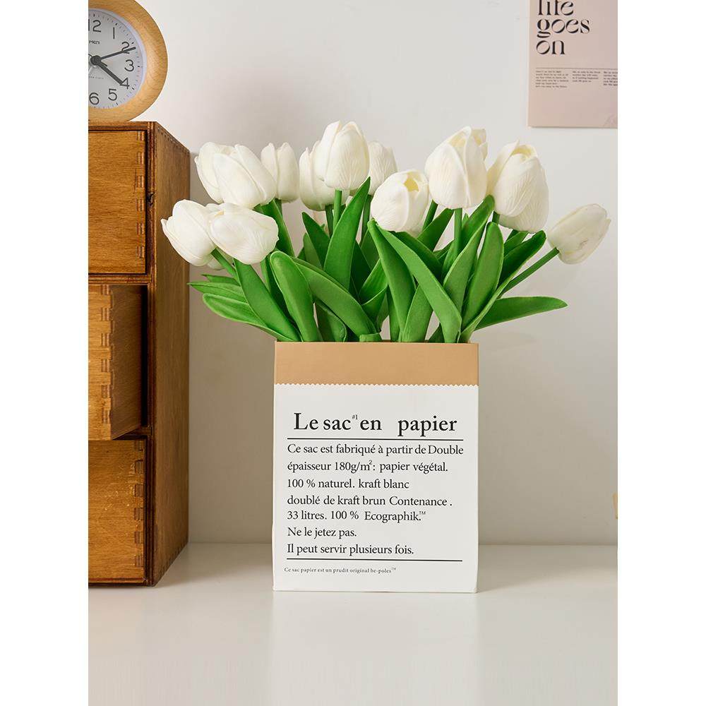 韩风ins风郁金香花束创意北欧家居装饰品仿真花纸袋花艺套装摆件