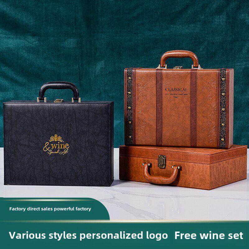 红酒包装礼盒高档双支加宽覆古皮盒葡萄酒包装盒红酒箱空盒子定制