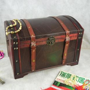 仿古带锁木箱欧式复古箱创意收纳木箱子百宝箱密室道具箱居家装饰