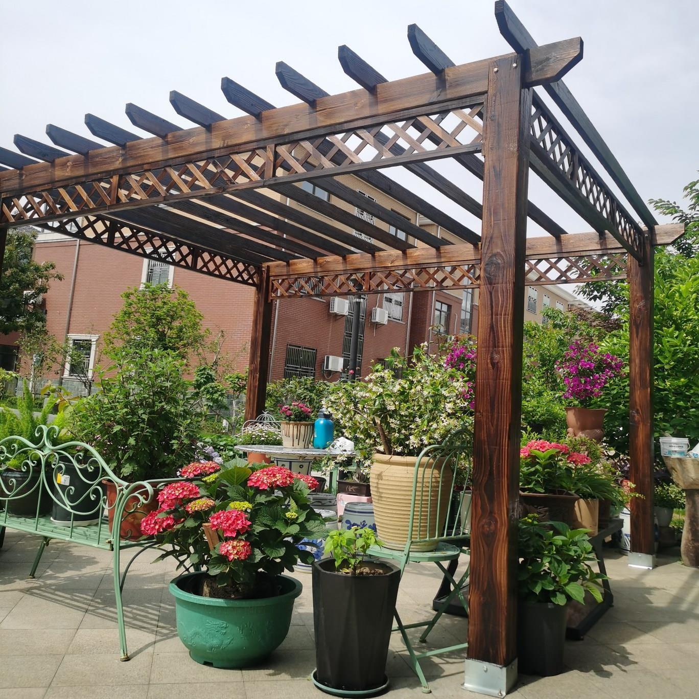 防腐木葡萄架庭院花架碳化木长廊户外凉亭别墅室外廊架露台爬藤架