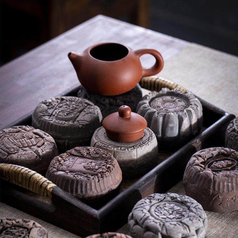 【妙手】老麻石鼓盖置 紫砂陶盖托 壶承 镇纸 茶宠 中式茶席摆件