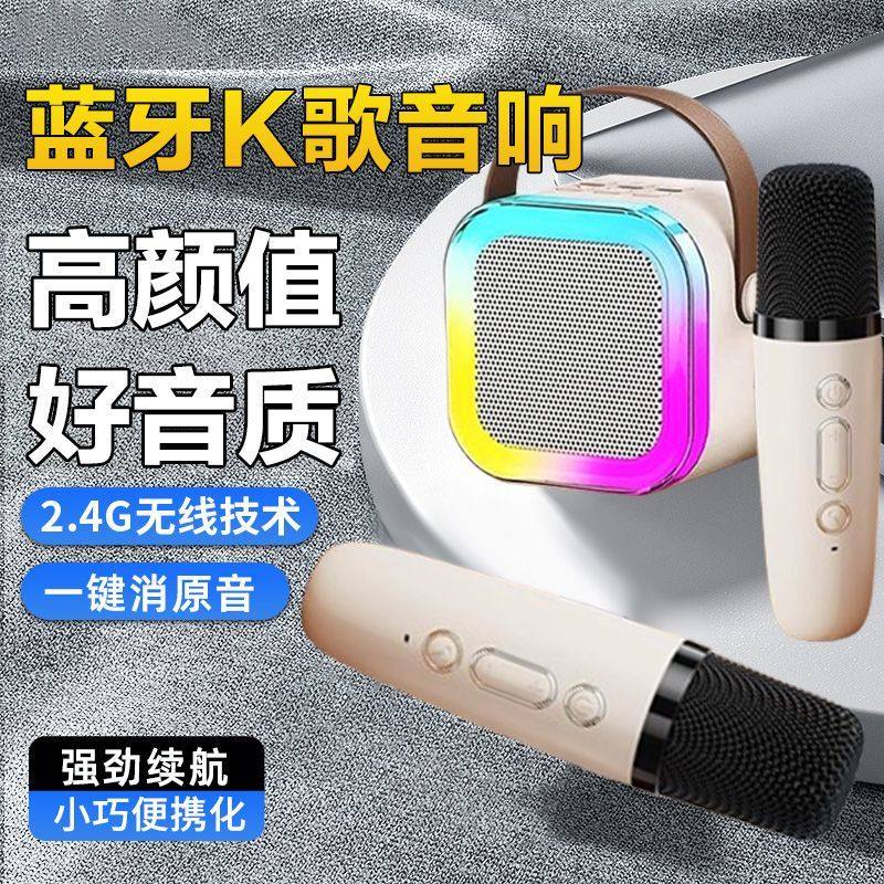 幻彩音响蓝牙插卡充电小音响儿童无线KTV迷你音箱双麦克风唱歌K歌