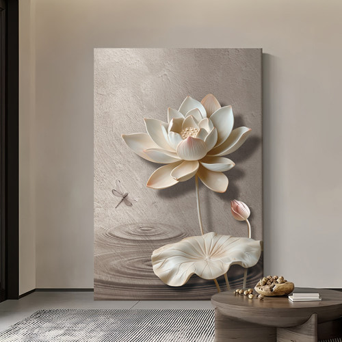 新中式荷花玄关挂画高级感免打孔