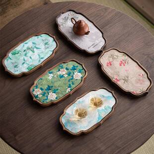 在瓷里胡桃木花边壶承干泡台小型实木茶盘盖碗茶壶底座防水茶席