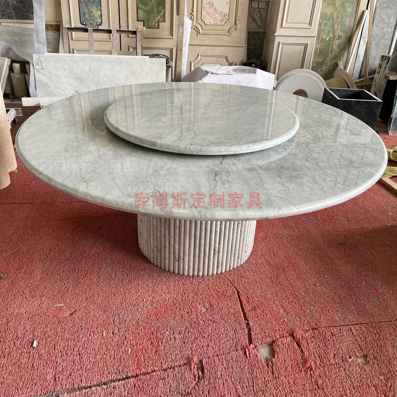 意大利欧式极简天然大理石餐桌现代别墅样板房西餐厅圆形双层餐桌