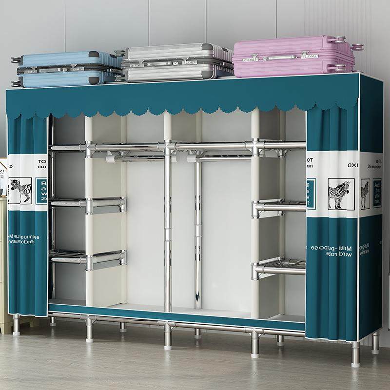 家用简易组装布衣柜出租房宿舍全钢架挂衣橱钢管加粗加厚加固衣柜