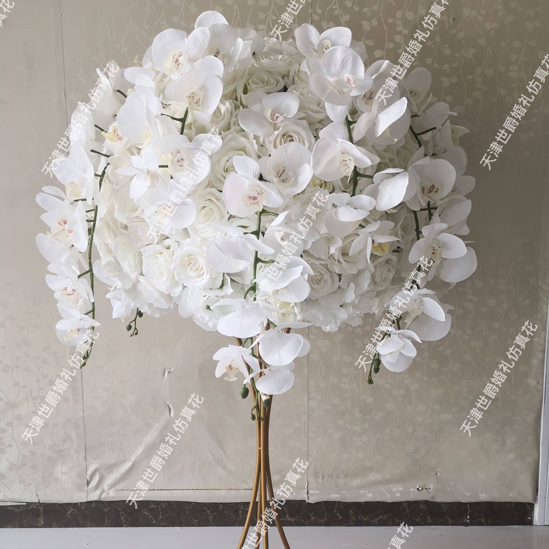 世爵婚礼家居装饰仿真假花蝴蝶兰家居布置花艺60cm白色桌花花球