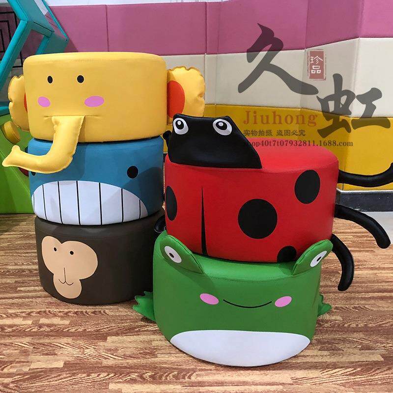 动物沙发凳幼儿园早教中心软体沙发椅子软包圆凳儿童卡通猴子大象
