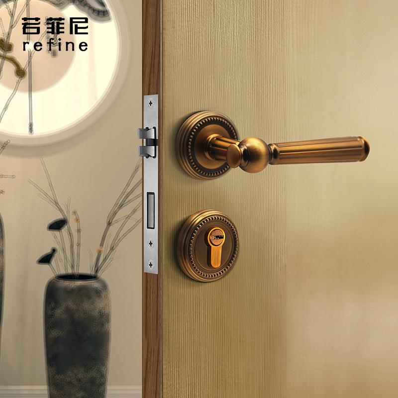 法式门锁卧室房门锁室内木门把手古铜色欧式分体锁简易磁吸静音锁