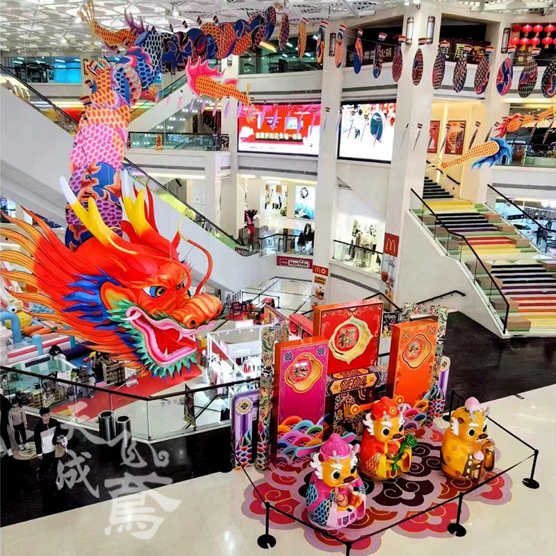 潍坊传统龙头竹风筝商场中空美陈装饰道具手工展览艺术品龙凤呈祥