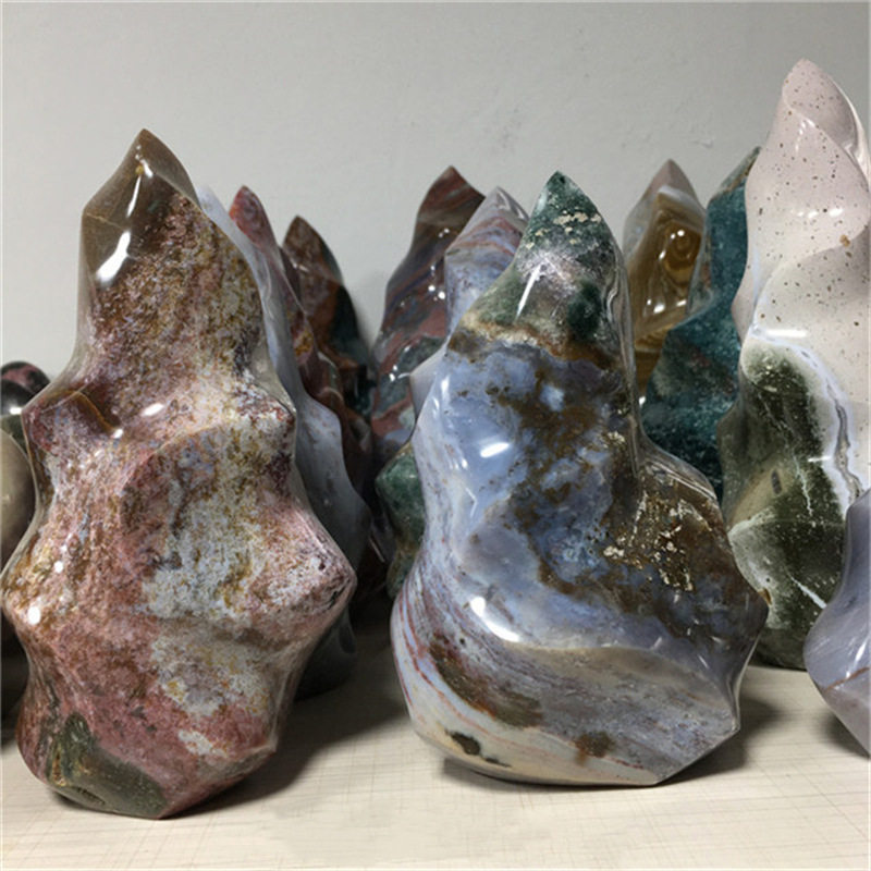 厂家批发天然石材海洋碧玉原石打磨火炬摆件海洋石火炬跨境直播