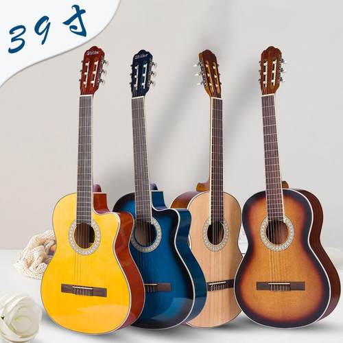 39寸云杉木吉他亮光拼色古典演奏级吉他guitar乐器哑光撞色吉他
