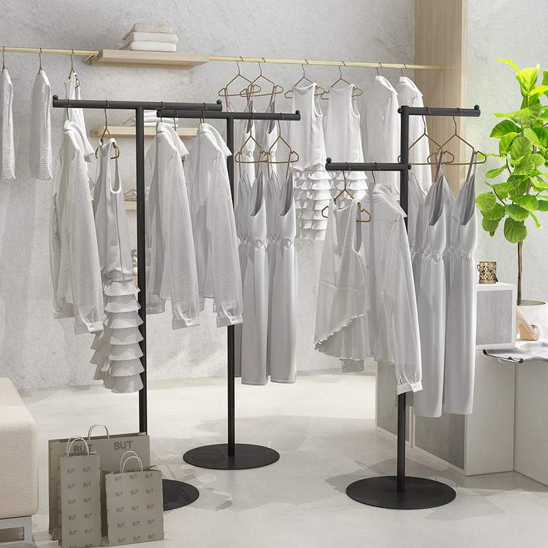服装店正挂衣架落地式女装展示架陈列高低衣帽架金色童装店中岛架