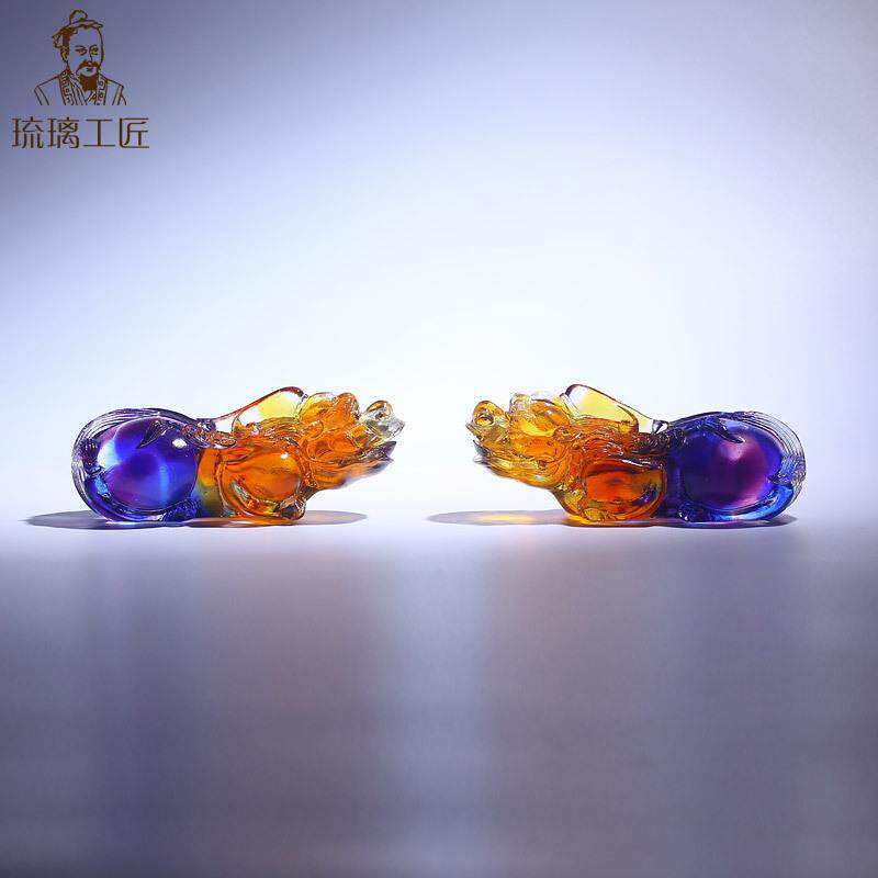 琉璃工艺品可爱貔貅招财摆件一对办公室朋友店铺开业贺礼实用高档