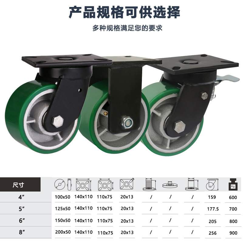铁芯PU聚氨酯轮子耐磨抗冲击平底手推车超重型万向轮脚轮