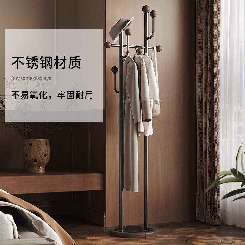 衣架落地卧室放临时衣服置物架胡桃木入户挂衣架不锈钢衣帽架实木