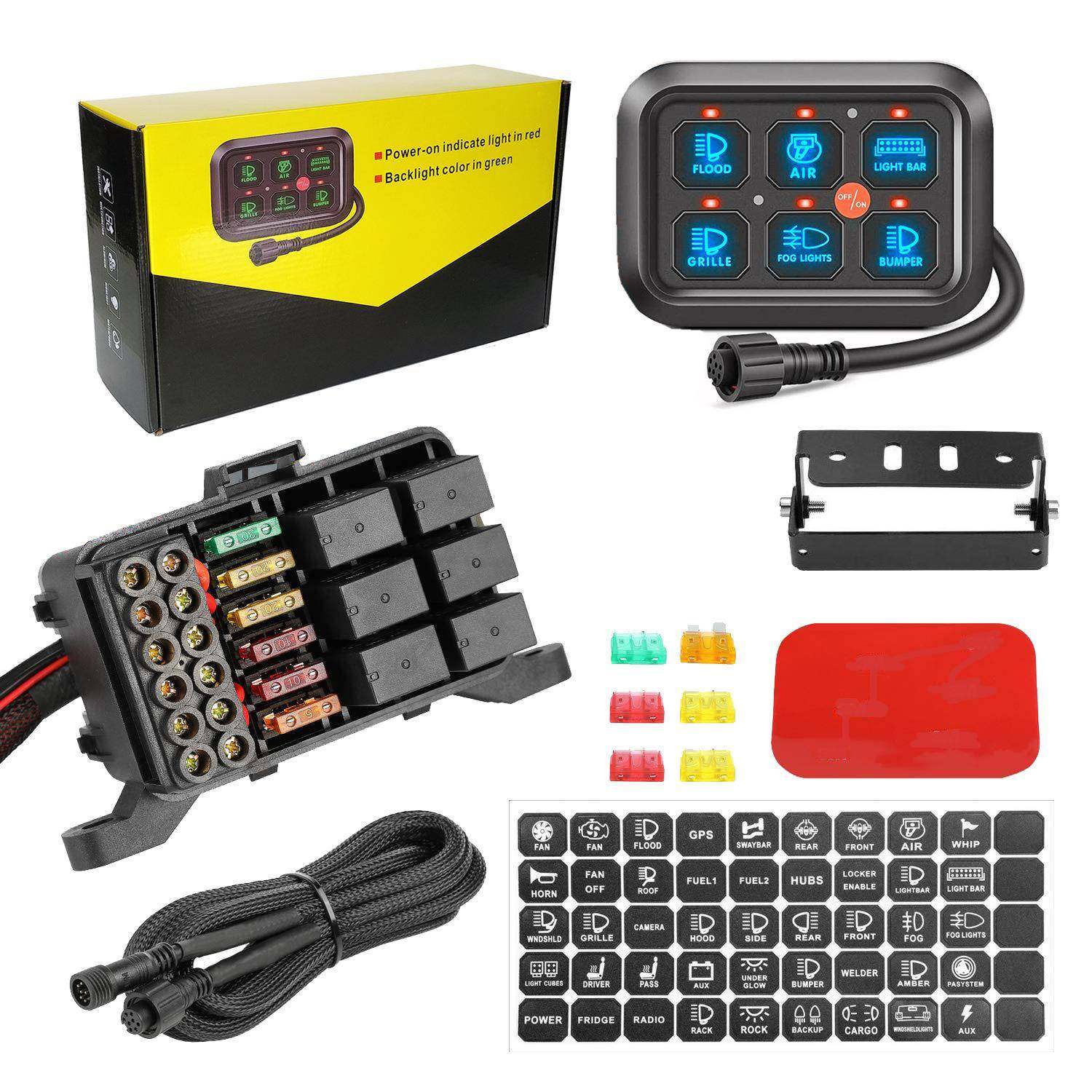 牧马人汽车6位自动调光感开关面板带继电器控制箱线束组