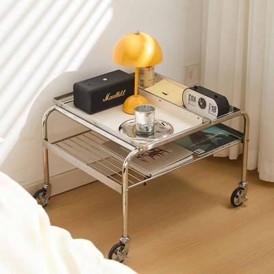 中古可移动茶几推车设计师创意沙发边几置物架不锈钢带托盘小桌子