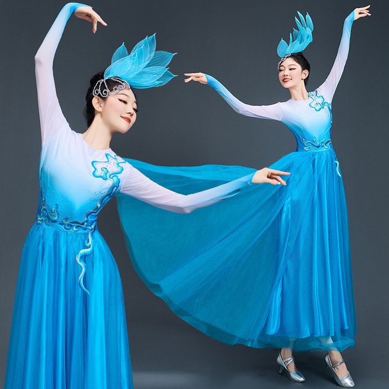 我爱你中国现代舞蹈演出服女连衣短裙广场舞蓬蓬裙开场舞表演服装