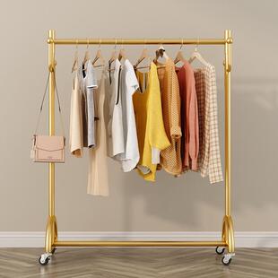 挂衣架落地卧室内家用简易房间带晒子轮架衣帽架折叠晾衣杆移动凉