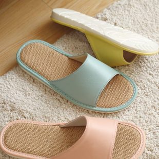 皮室内家居皮拖鞋 亚麻拖鞋 家居夏季 女家用男士 面 四季 情侣防滑日式
