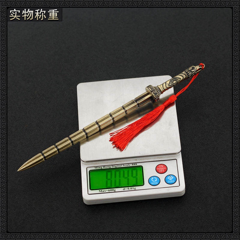 隋唐演义影视周边秦叔宝秦琼镀金熟铜双锏22cm全金属工艺品摆件