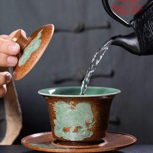 功夫旅行茶具套装 龙泉青瓷便携式 户外家用高档柴烧三才盖碗泡茶杯