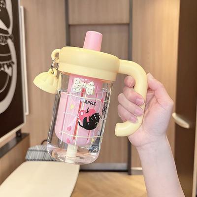 吸管玻璃杯女生可爱茶水分离泡茶水杯夏天带把手可携式耐高温杯子