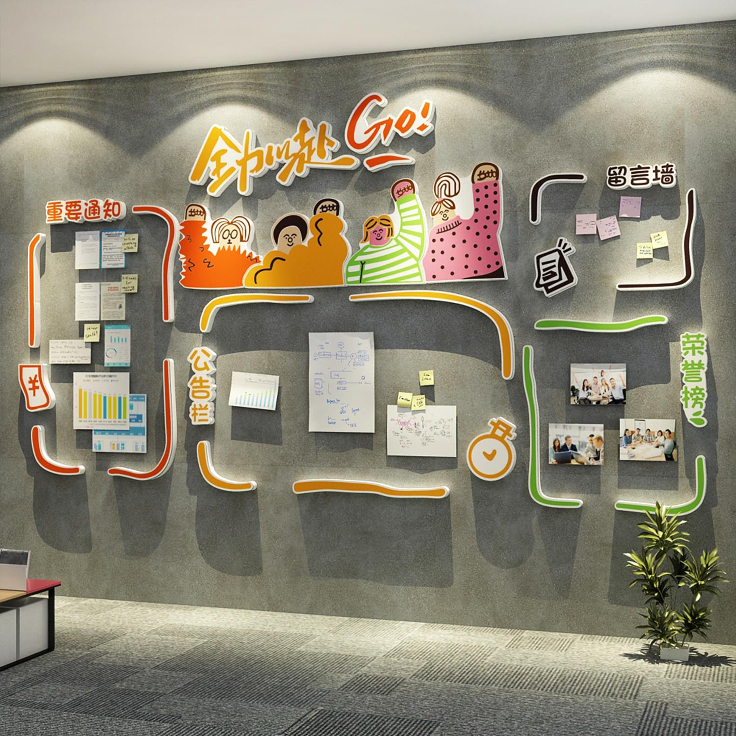 告栏办公司室墙面装饰企业文化员工风采照片展示板荣誉榜布置留言