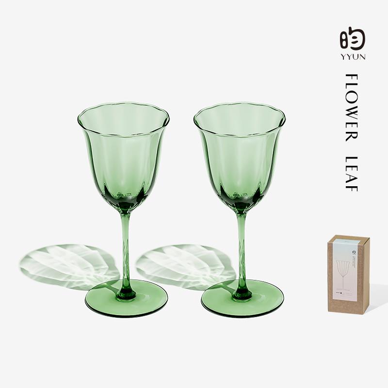 YYUN/昀 复古绿红酒杯高脚杯手工玻璃香槟杯子法式中古杯鸡尾酒杯