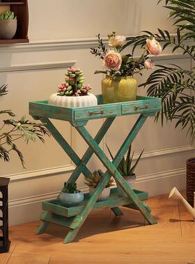 覆古实木托盘花架阳台站立式储物架旧多层花盆架绿色植物多肉花架