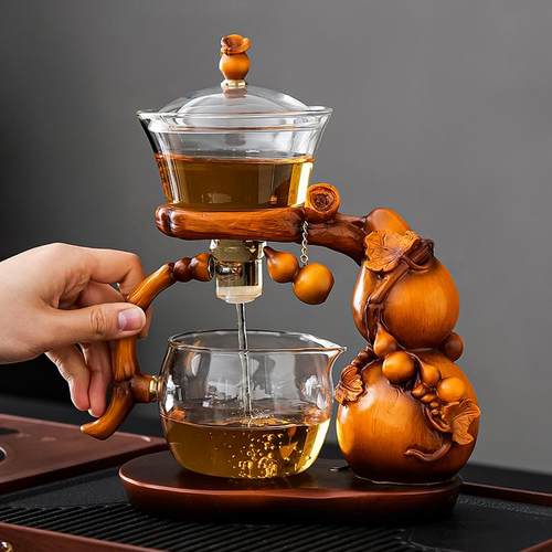轻奢葫芦懒人高硼硅玻璃自动茶具套装家用高档磁吸懒人泡茶壶茶杯