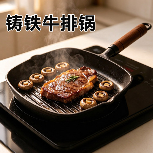铸铁锅煎牛排平底锅炉灶