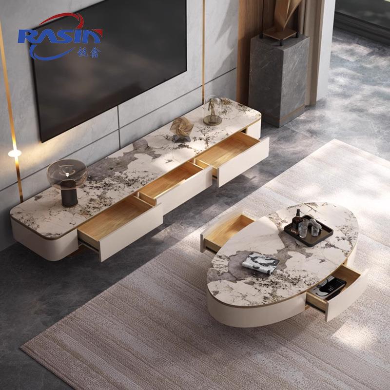 意式轻奢岩板茶几设计师简约现代大小户型高端客厅地柜电视柜组合