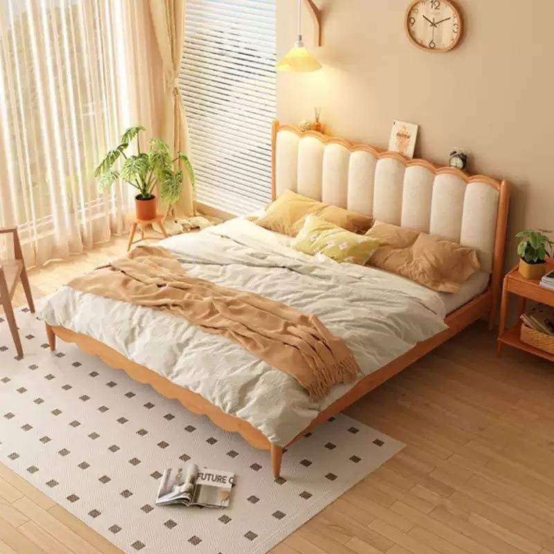 北欧实木樱桃木靠背床小户型家具现代简约日式1.8M双人床