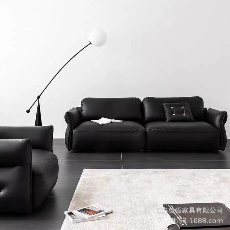 北欧现代简约大师设计意式轻奢小户型直排皮艺沙发落地组合
