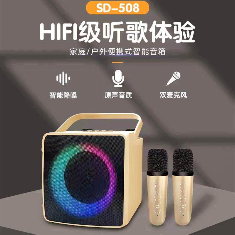 SD508蓝牙音箱便携隐藏式双麦克风手机无线唱K歌娱乐一体机带彩灯