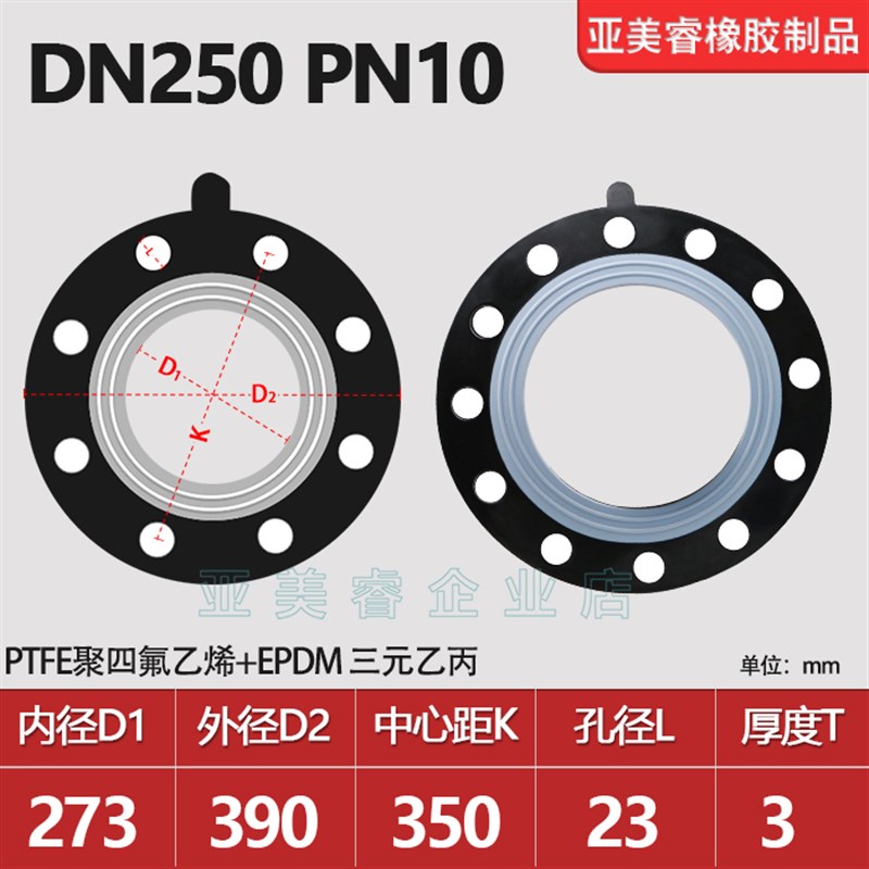 四氟橡胶复合法兰垫片EPDM+PTFE三元乙丙耐酸碱包F4衬密封垫圈25