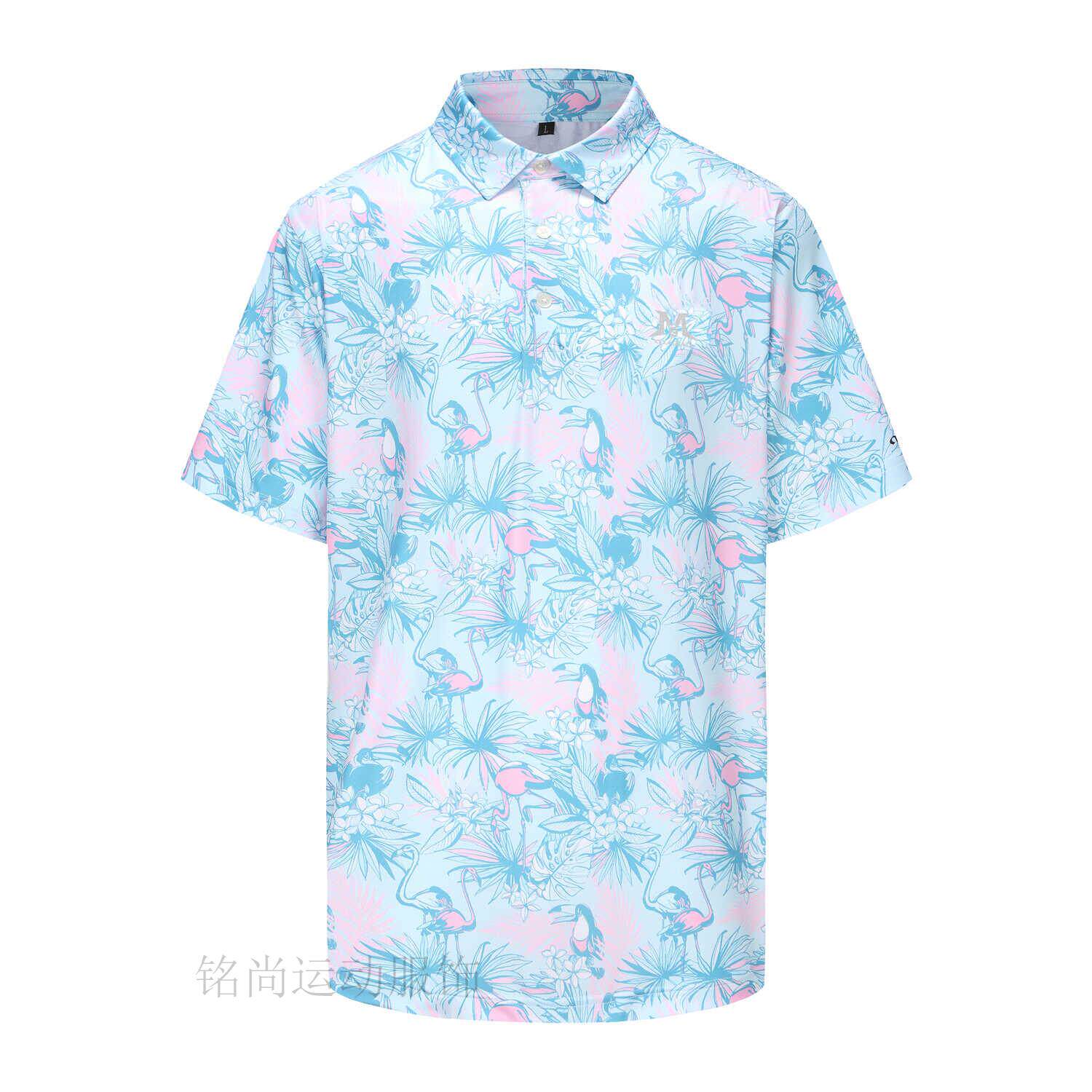 夏季高尔夫服饰男女polo衬衫花卉印花短袖翻领户外运动休闲上衣