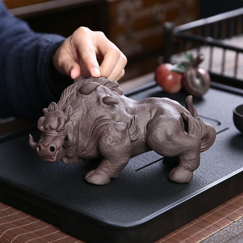 茶宠摆件猪刚鬣可养茶玩茶台桌茶玩创意招财精品紫砂工艺品摆件