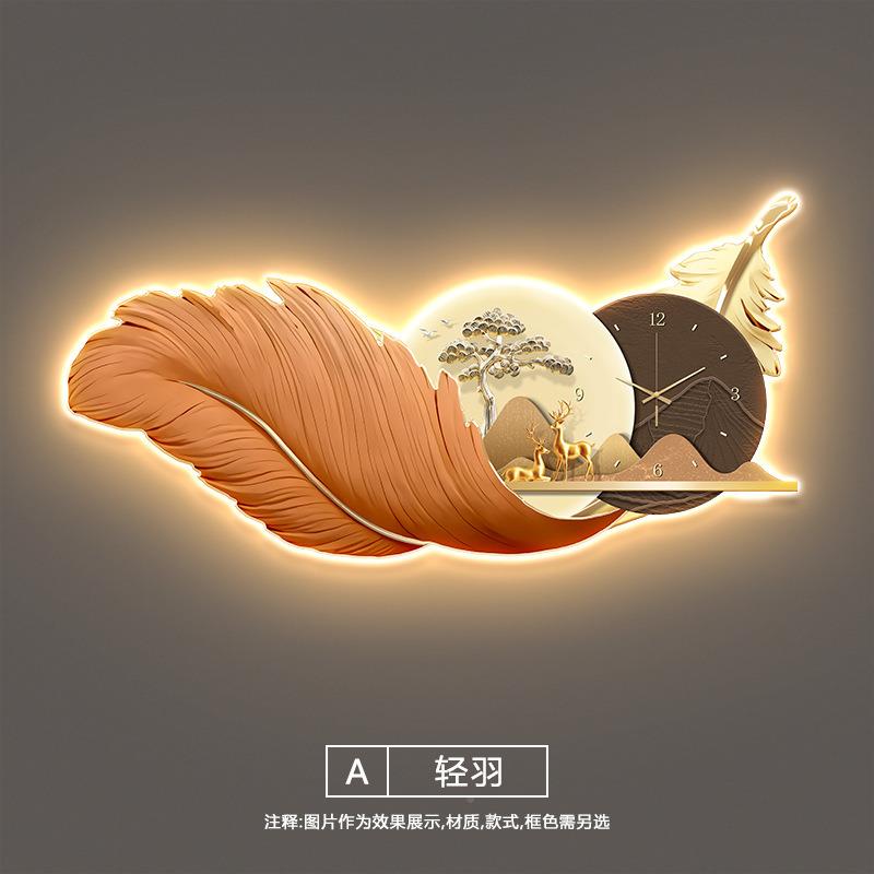 羽毛灯餐厅装厅饰画钟表轻奢高档鹿餐厅挂画发e光时TOR钟客壁画ld