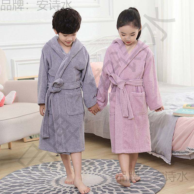 纯棉酒店浴袍秋冬加厚毛巾料睡袍加长连帽儿童亲子男女士吸水浴衣